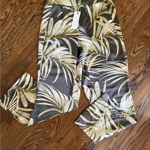 Tropical Leaf Print, satin feel flowy pants/wide legs